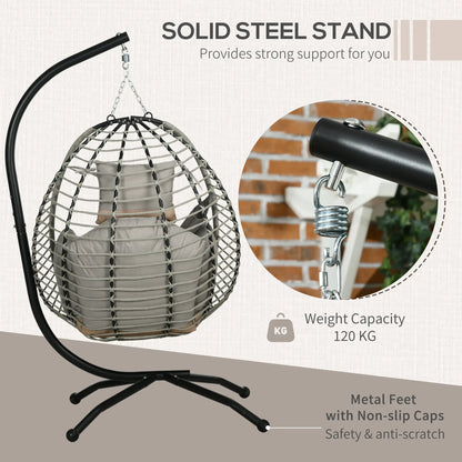 Outdoor Hanging Egg Chair, Thick Padded Cushion, Patio Swing Chair, Grey Patio Swings with Stand at Gallery Canada