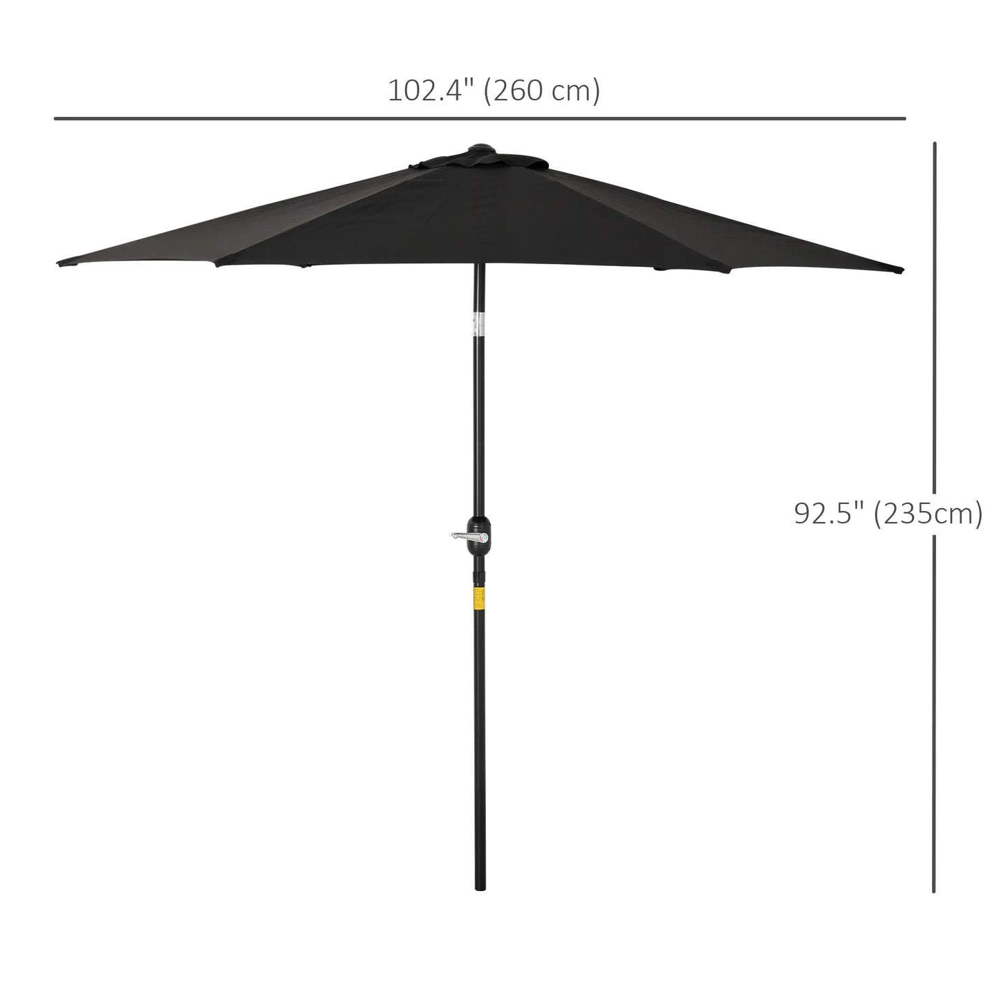 8.5' Round Aluminum Patio Umbrella, Tilt Canopy, 6 Ribs, Black Sun Umbrellas at Gallery Canada