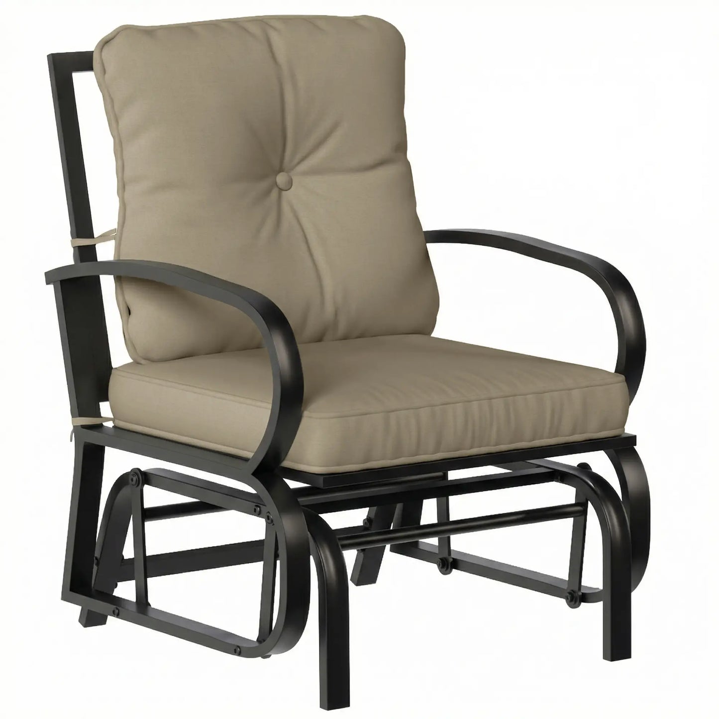 Patio Glider Chair With Cushions, Steel Frame, Curved Armrests, Beige Outdoor Gliders at Gallery Canada