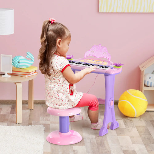 Kids Piano, 32 Keys, Electronic Keyboard with Microphone, Pink