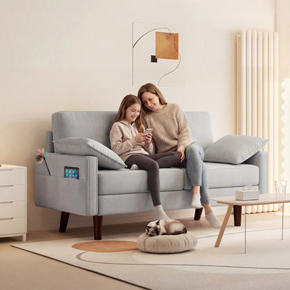 3 Seater Velvet Sofa, Spring Cushions, Rubber Wood Legs, Grey 3-Seater Sofas at Gallery Canada