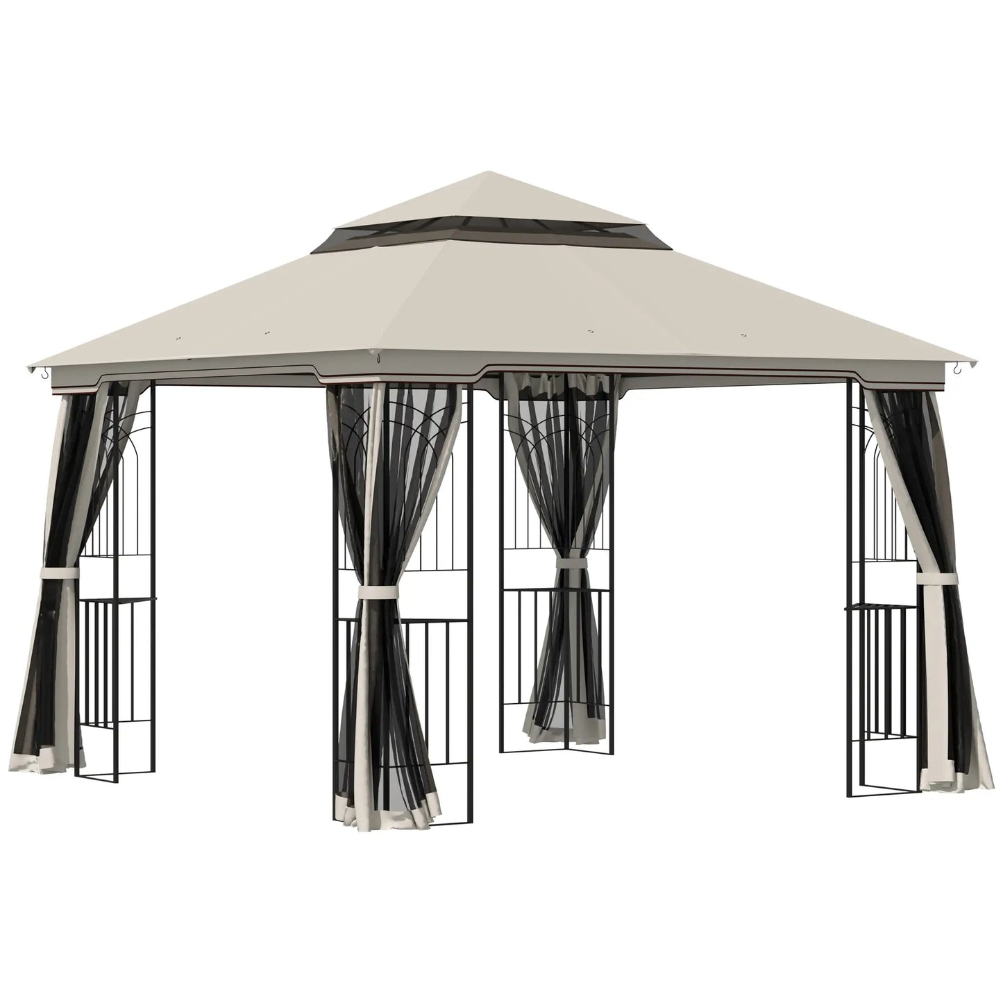 10'x10' Soft-Top Gazebo, Double Tier Roof, Mesh Curtains, Beige Gazebos Beige at Gallery Canada