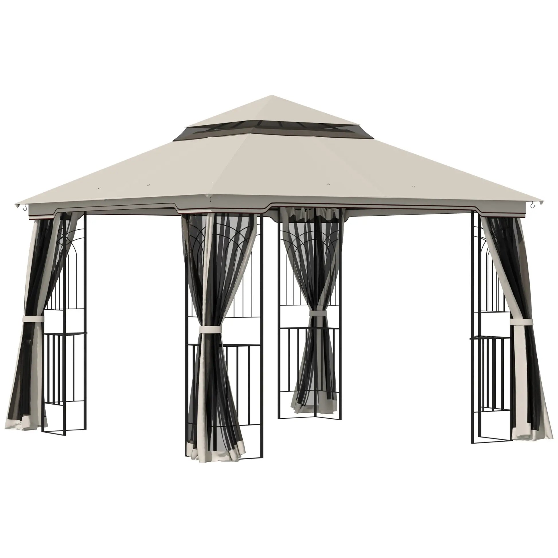10'x10' Soft-Top Gazebo, Double Tier Roof, Mesh Curtains, Beige Gazebos Beige at Gallery Canada