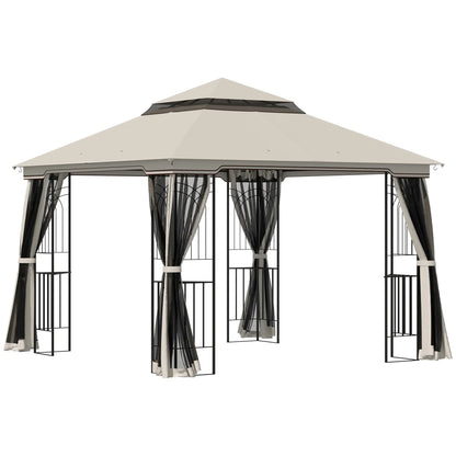 10'x10' Soft-Top Gazebo, Double Tier Roof, Mesh Curtains, Beige Gazebos Beige at Gallery Canada
