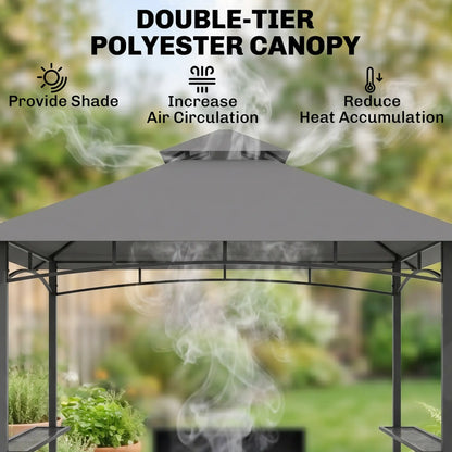 8' x 5' BBQ Grill Gazebo Tent, Double Tiered Canopy, Outdoor Sun Shade, Grey BBQ Grill Gazebos at Gallery Canada