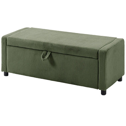 Storage Ottoman, Upholstered Corduroy Bench, Dark Green Storage Ottomans & Benches Dark Green at Gallery Canada