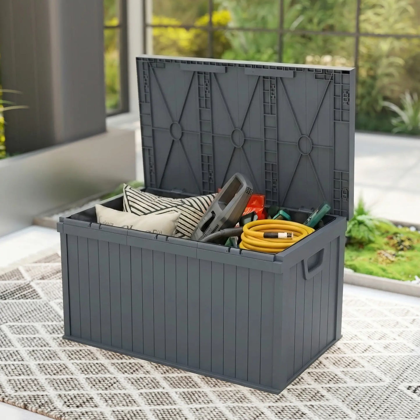 70 Gallon Deck Box, Resin Outdoor Storage Container, Dark Grey Patio Storage Boxes at Gallery Canada
