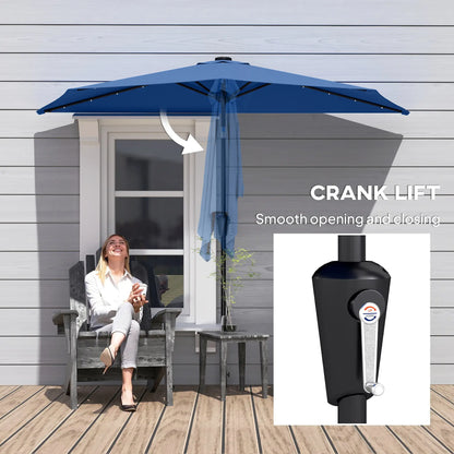 Half Patio Umbrella With Solar LED Lights, Crank, 105.1" x 53.5", Navy Blue Half Round Umbrellas at Gallery Canada