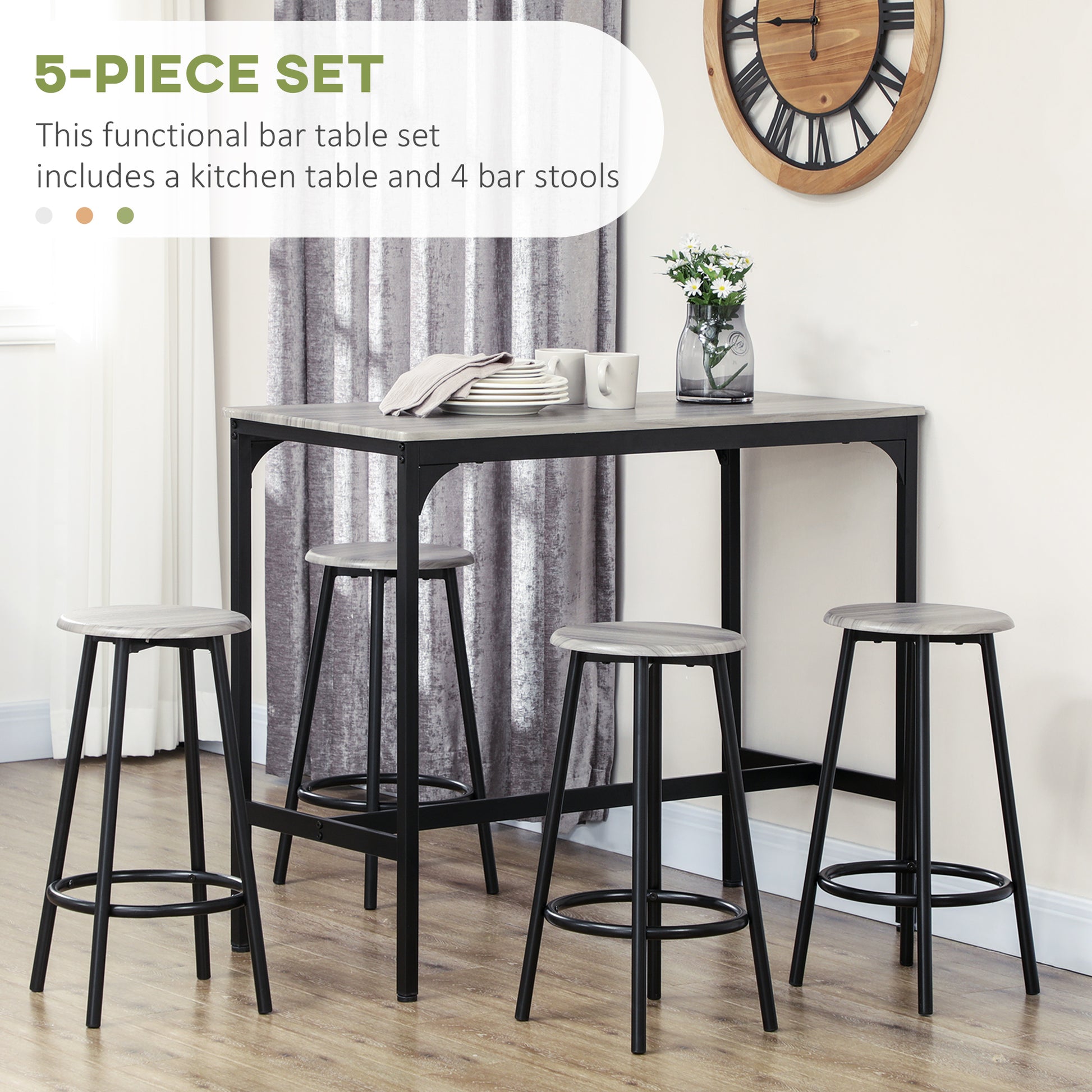 5-Piece Counter Height Bar Table and Chairs, Dining Table and Chairs Set for 4, Pub Table and Chairs at Gallery Canada