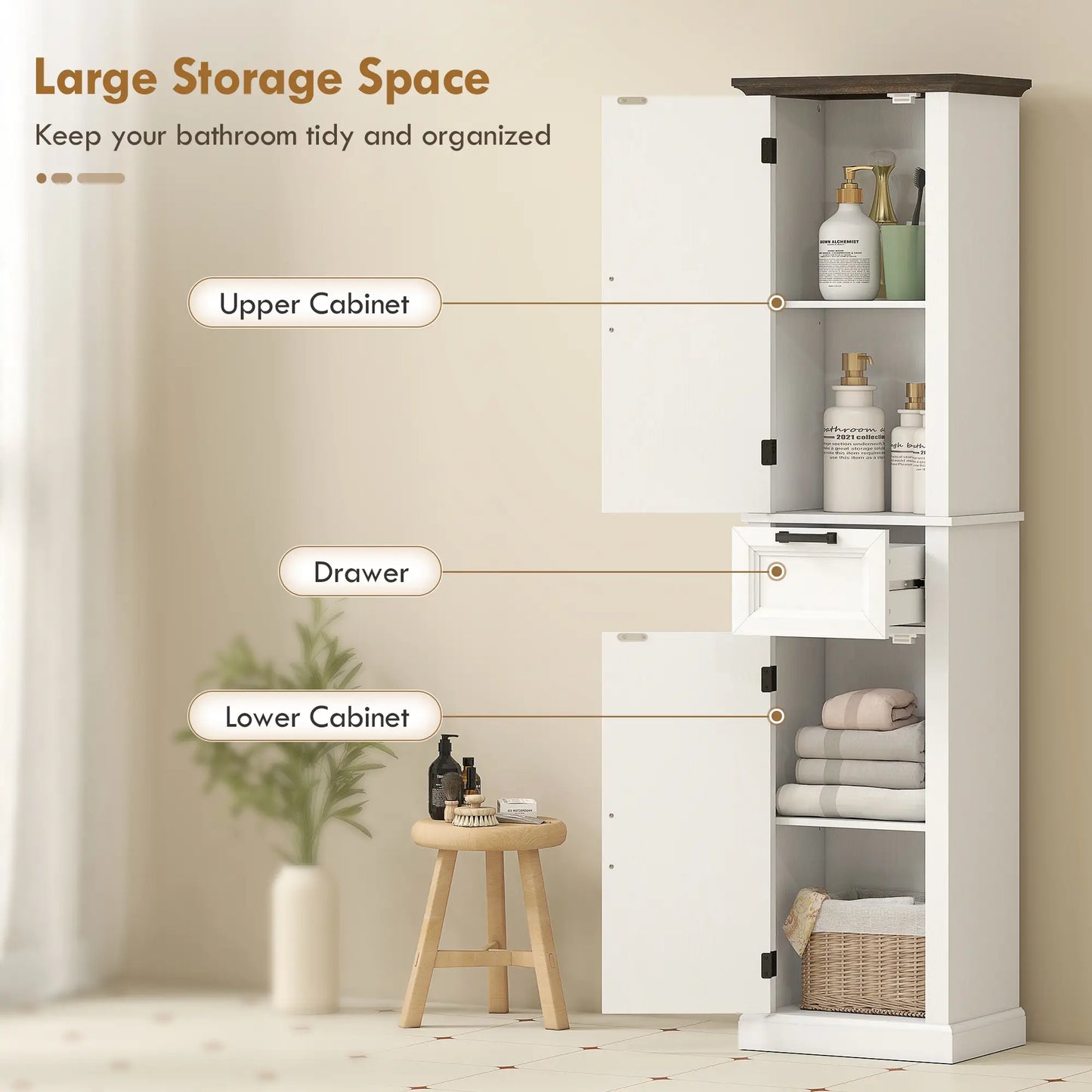 65" Tall Bathroom Storage Cabinet, Freestanding Farmhouse Slim, White Freestanding Bathroom Cabinets at Gallery Canada
