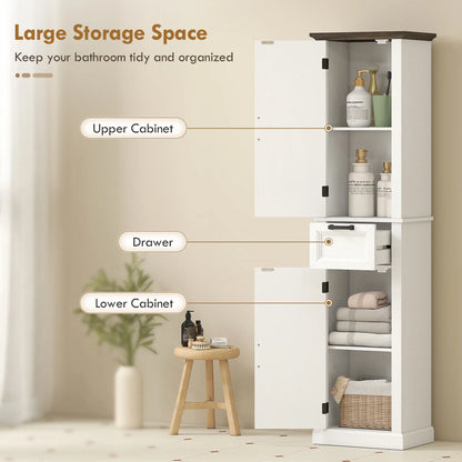 65" Tall Bathroom Storage Cabinet, Freestanding Farmhouse Slim, White Freestanding Bathroom Cabinets at Gallery Canada