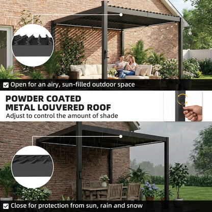 10 x 10 ft Louvered Pergola with Solar LED lights, Metal Roof, Outdoor Pergola Gazebo with Drainage Gutters, Black Pergolas at Gallery Canada