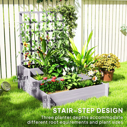 Wooden Elevated Planter Box with Trellis, 3 Tier Raised Garden Bed, Grey Raised Garden Beds at Gallery Canada