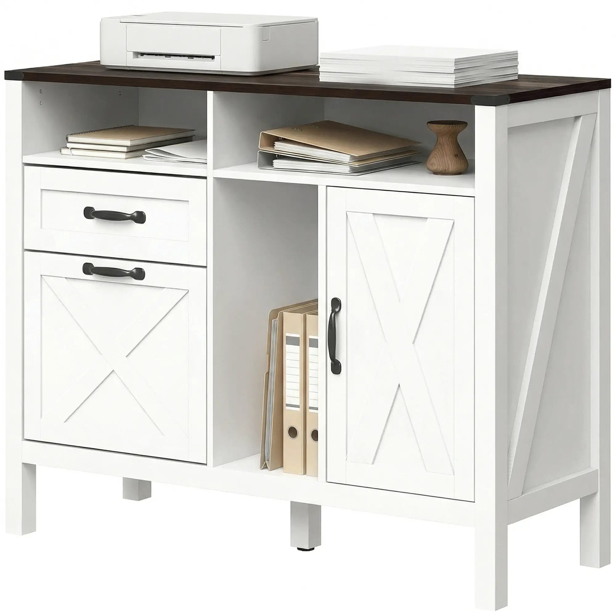 Lateral Filing Cabinet For Letter/A4 Hanging Files, White Office Cabinets & Cupboards White, Dark Brown Wood Grain at Gallery Canada