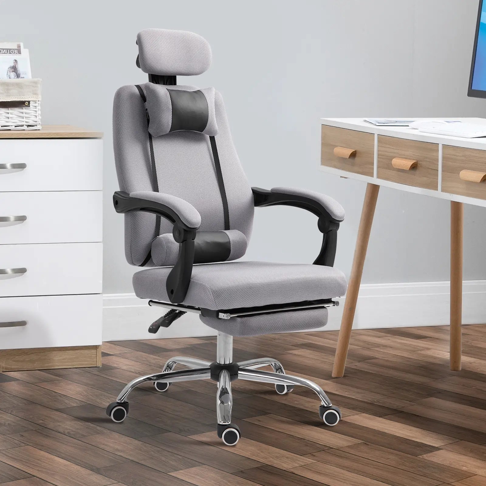 Ergonomic High Back Office Chair, Footrest, Lumbar Support, Grey Executive & Manager Chairs at Gallery Canada