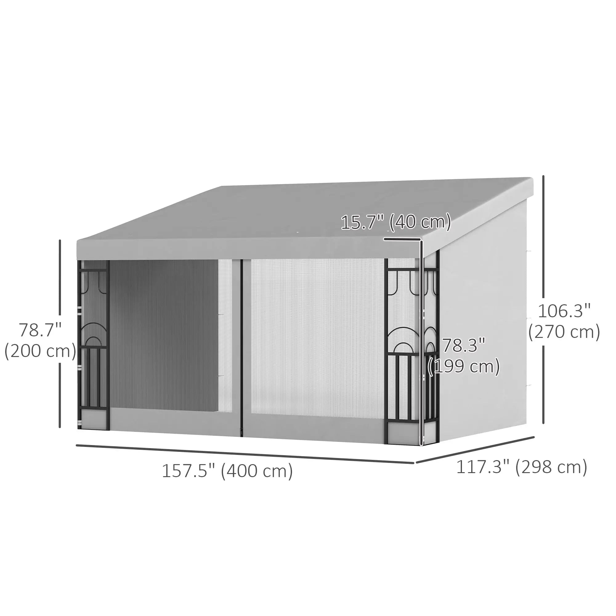 10' x 13' Wall Pergola, Outdoor Gazebo, 2 Curtains, 2 Nettings, UV Resistant, Light Grey Pergolas at Gallery Canada