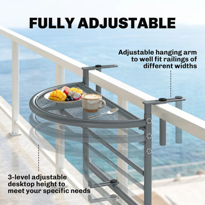 Adjustable Balcony Hanging Table, Metal Wall Desk, Outdoor Flower Stand, Half Round, Grey Balcony Table Hanging at Gallery Canada