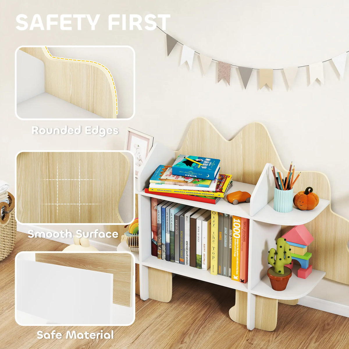 Dinosaur Kids Bookshelf, 2 Tier Bookcase, Natural Bookshelves & Bookcases at Gallery Canada