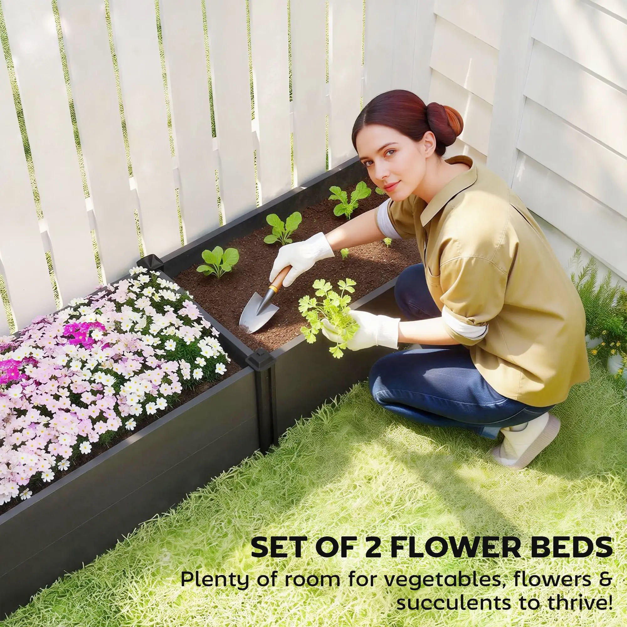 Vinyl Raised Garden Bed Kit, 2 Elevated Boxes, Open Bottom, Screwless Planter Wooden Planter Boxes at Gallery Canada