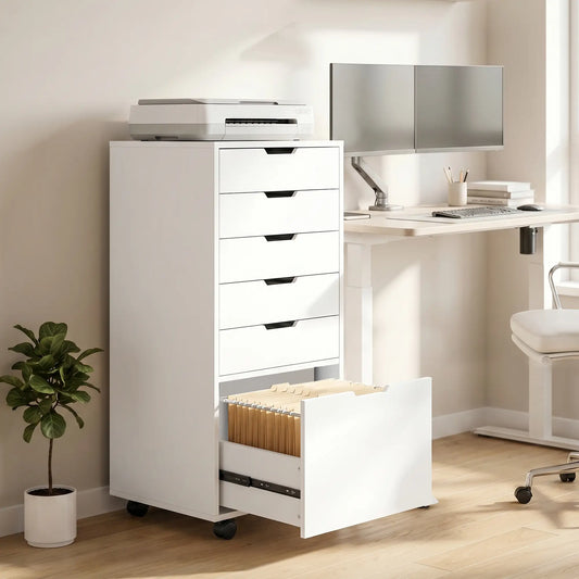 Mobile Printer Stand With 5 Drawers, White Office Cabinets & Cupboards White at Gallery Canada
