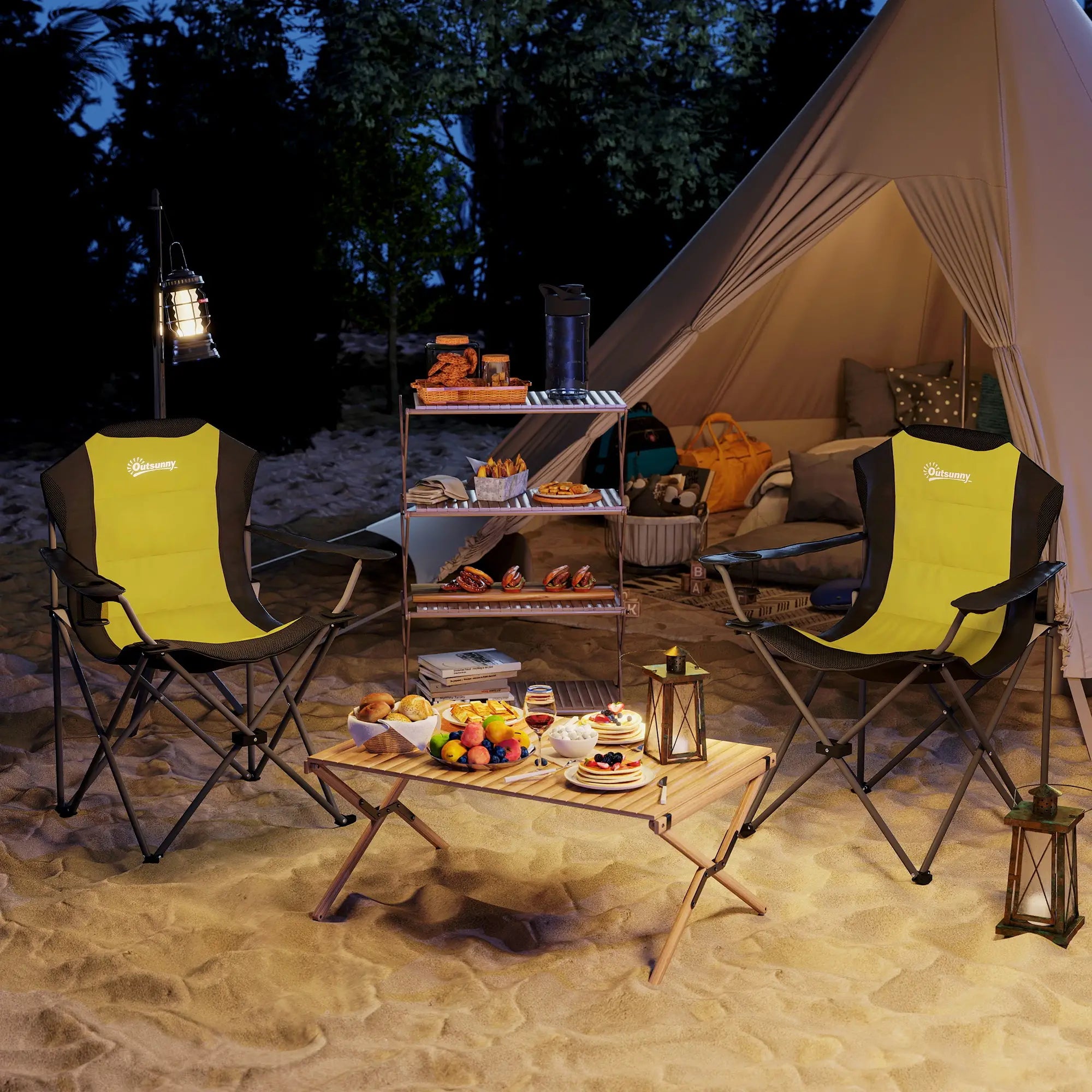 2 Pack Folding Camping Chairs, High Back w/ Cup Holder, Padded, Yellow Picnic Tables & Camping Chairs at Gallery Canada