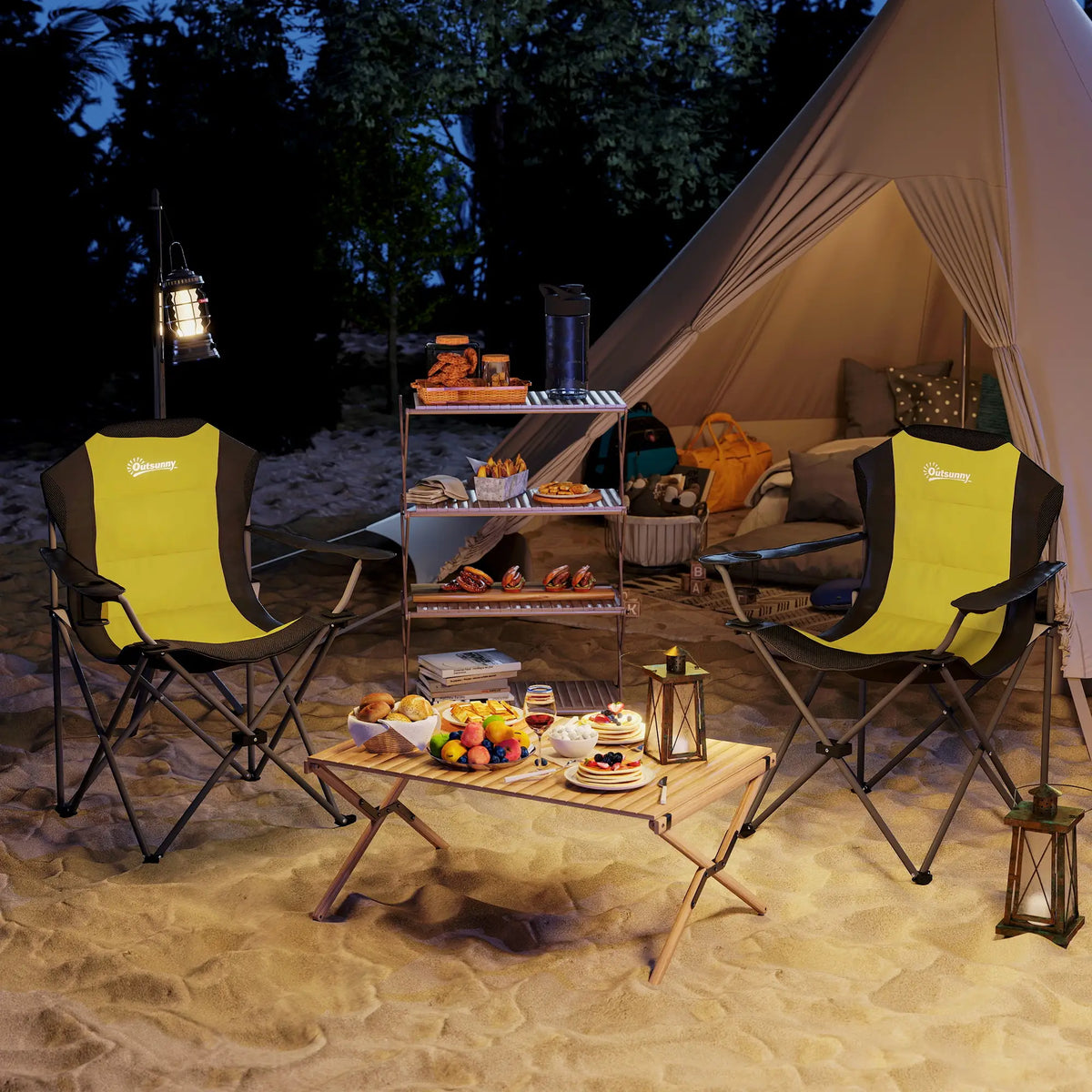 2 Pack Folding Camping Chairs, High Back w/ Cup Holder, Padded, Yellow Picnic Tables & Camping Chairs at Gallery Canada