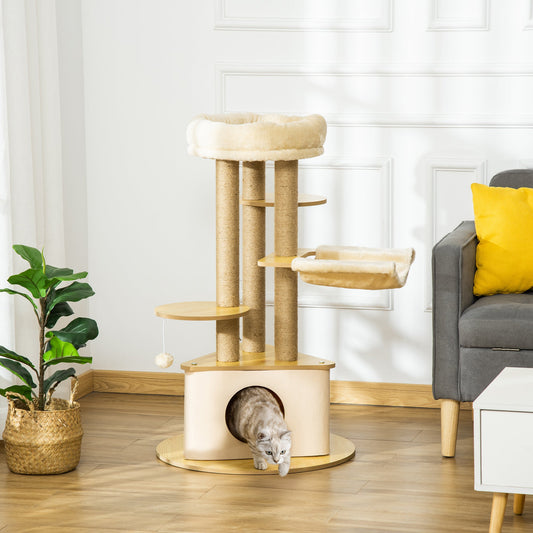 Cat Tree Tower Multi-Level Kitten House with Scratching Post Condo Hammock Bed Ball Toy - 23.5 x 23.5 x 39 Inches, Yellow - Gallery Canada