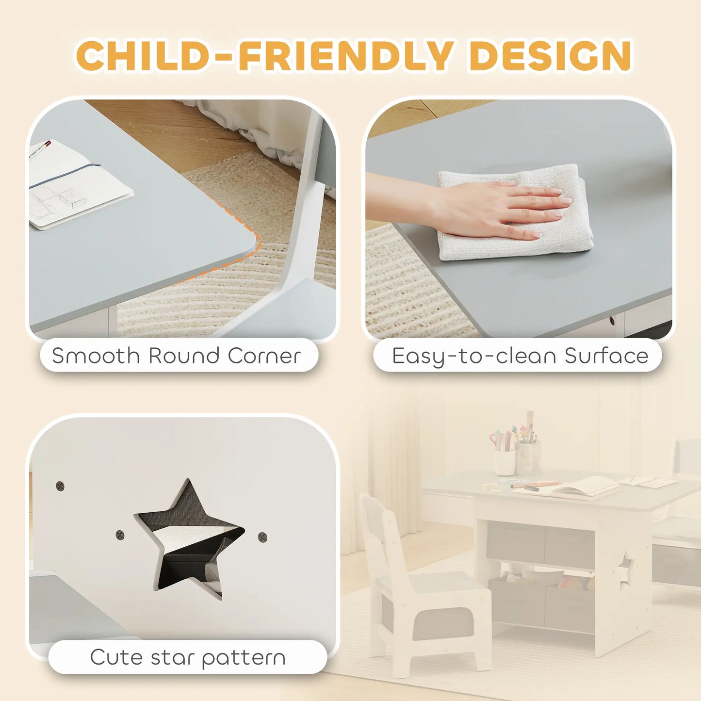 3 Piece Kids Table and Chair Set, 6 Removable Drawers, Light Grey Kids Table Sets at Gallery Canada