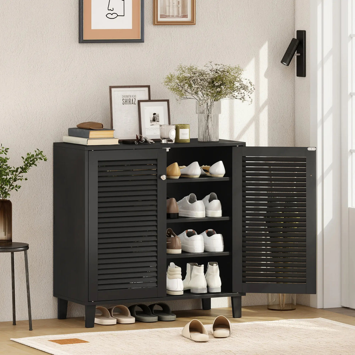 Shoe Cabinet with Adjustable Shelves, 2 Doors, Black Shoe Storage Cabinets & Racks at Gallery Canada