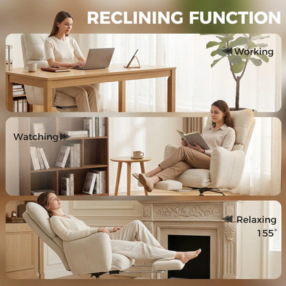 Chaise de bureau inclinable ergonomique avec repose-pieds, crème