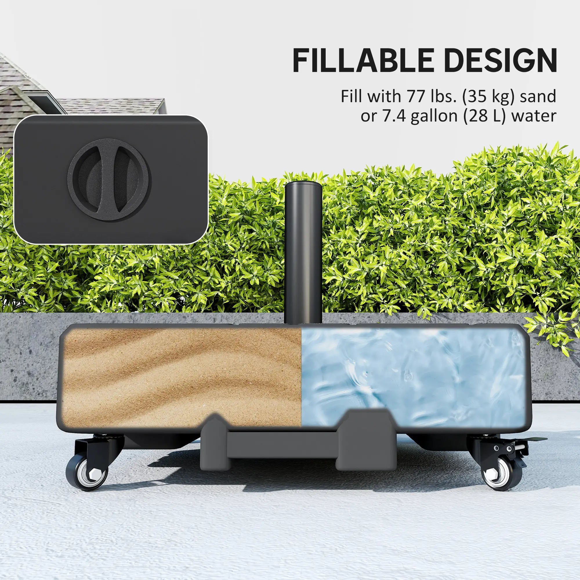 Outdoor Umbrella Base With Wheels, Fillable Stand For 1.5