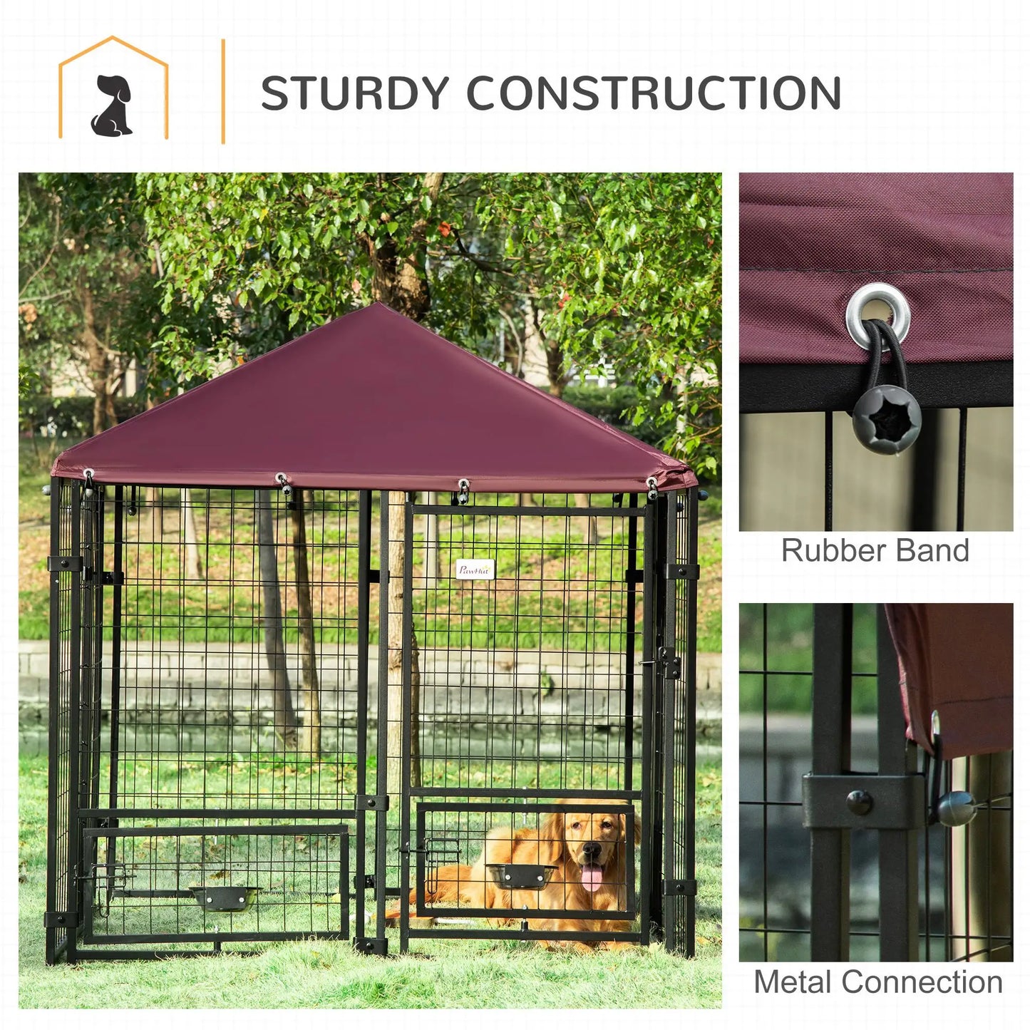 Large Steel Dog Kennel, 4.6ft x 4.6ft x 5ft, Lockable Playpen, UV-Resistant Canopy Houses, Kennels & Pens at Gallery Canada