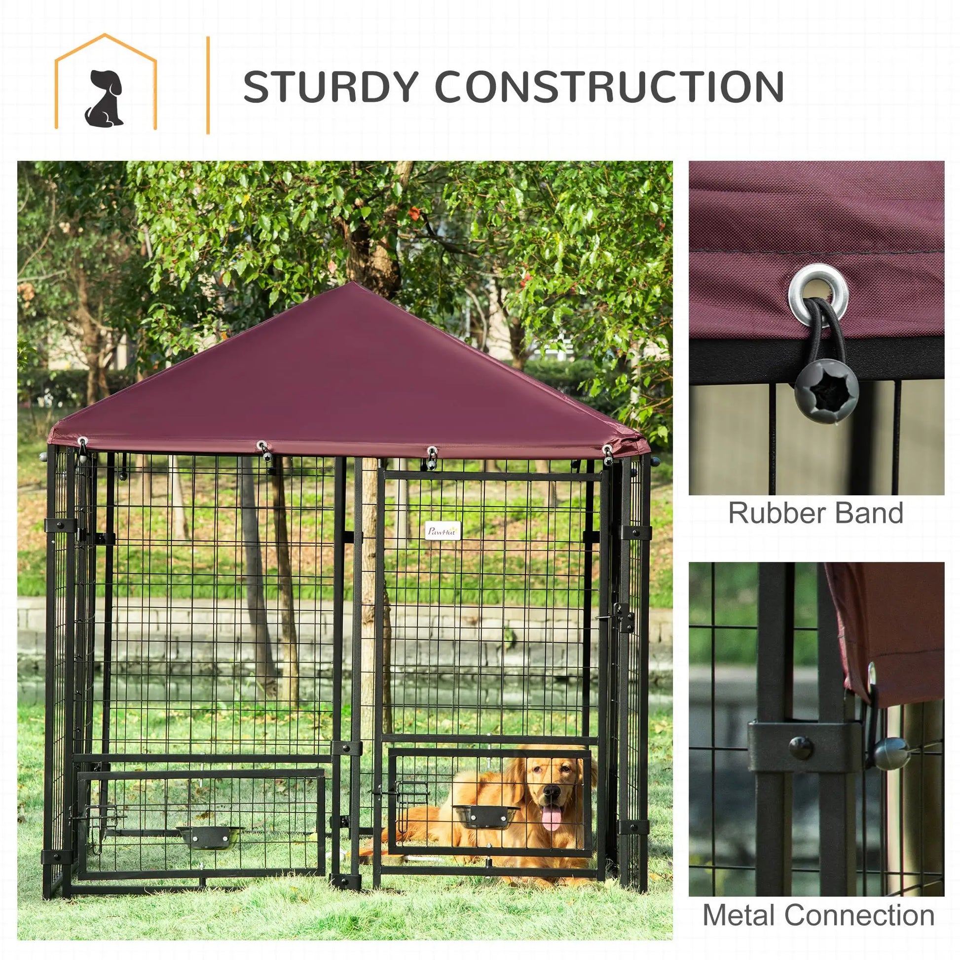 Large Steel Dog Kennel, 4.6ft x 4.6ft x 5ft, Lockable Playpen, UV-Resistant Canopy Houses, Kennels & Pens at Gallery Canada