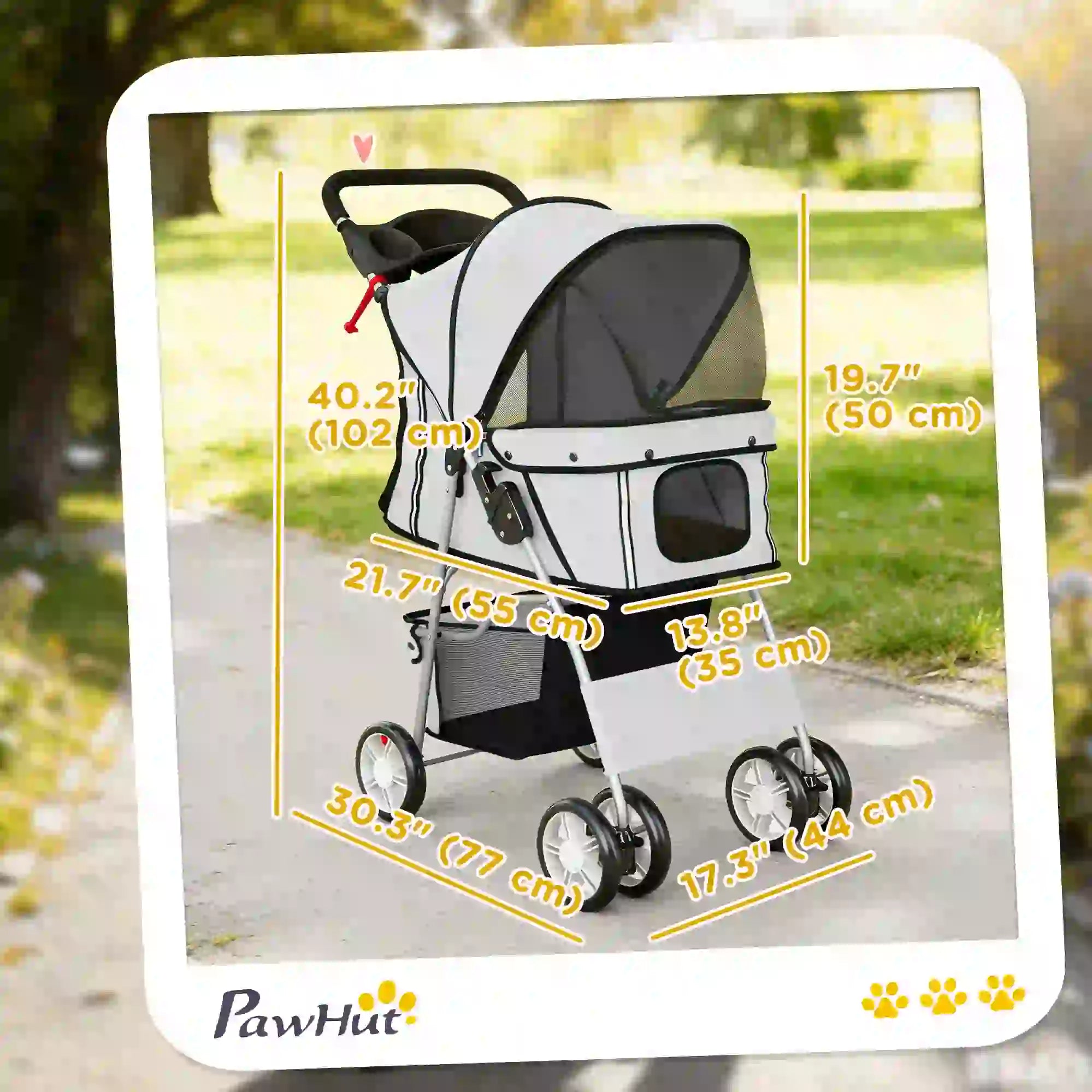 Foldable Pet Stroller, With Wheels, Reflective Strips, Brake, Pad, Basket, Grey Dog Bike Trailers & Strollers at Gallery Canada