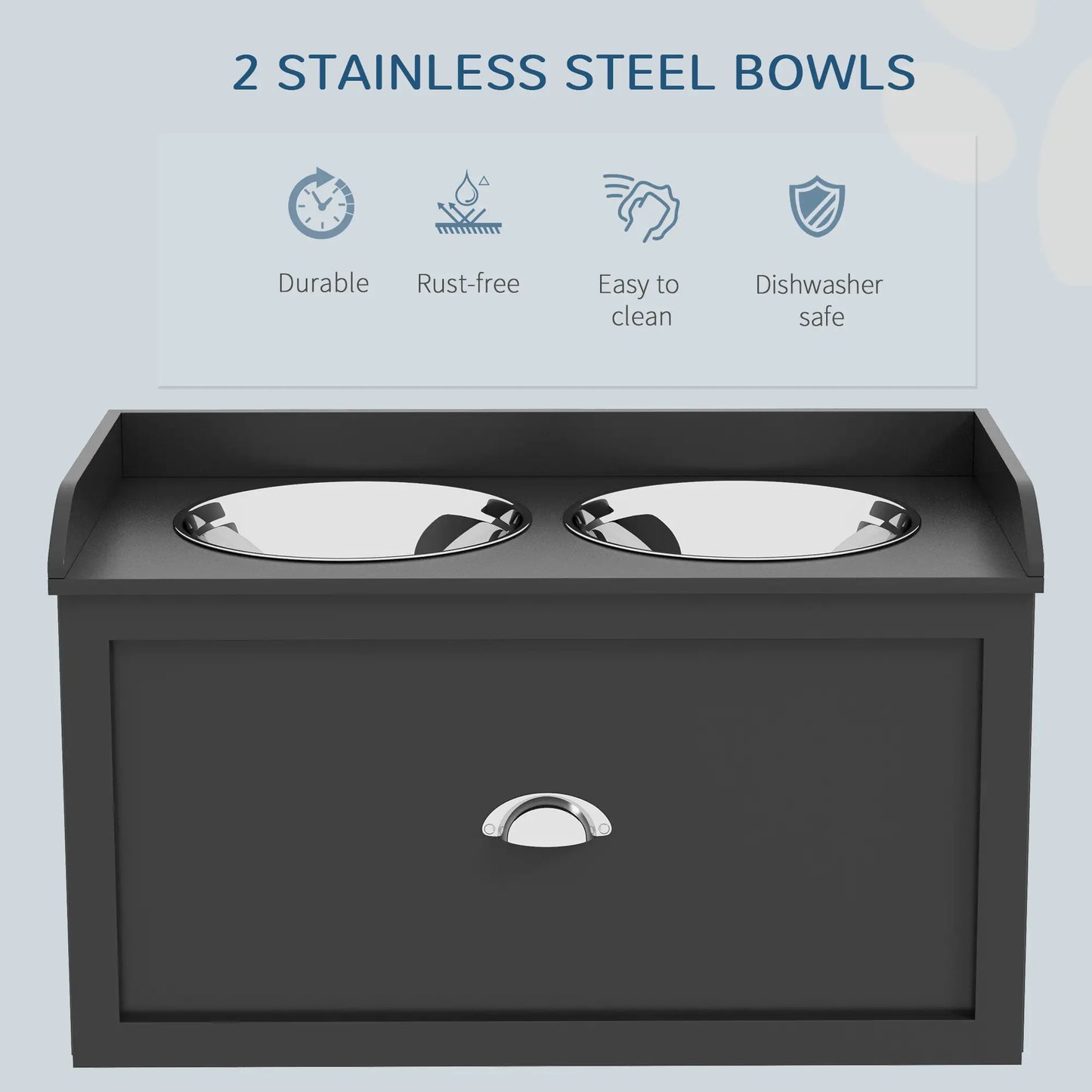 Raised Dog Bowls with Storage, 2 Stainless Steel Bowls, 23.6"x11.8"x14.2", Black Dog Bowls at Gallery Canada