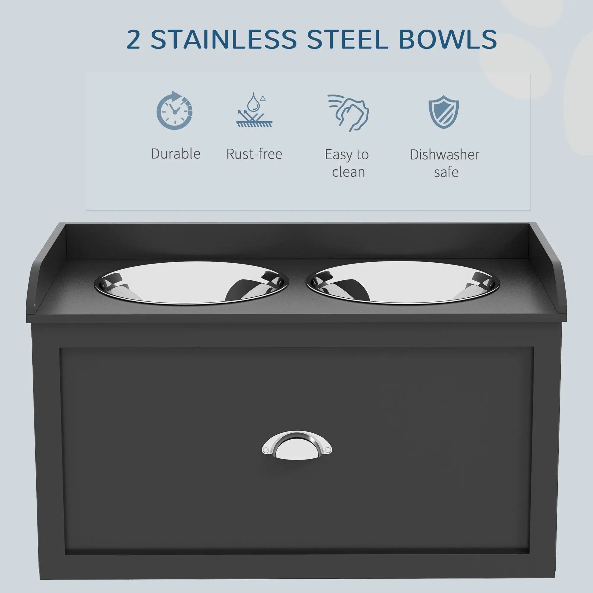 Raised Dog Bowls with Storage, 2 Stainless Steel Bowls, 23.6"x11.8"x14.2", Black Dog Bowls at Gallery Canada