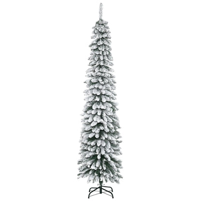 7ft Snow-Flocked Artificial Christmas Tree, Slim Pencil, 490 Branches, Metal Base, Green Pencil Christmas Trees Green at Gallery Canada