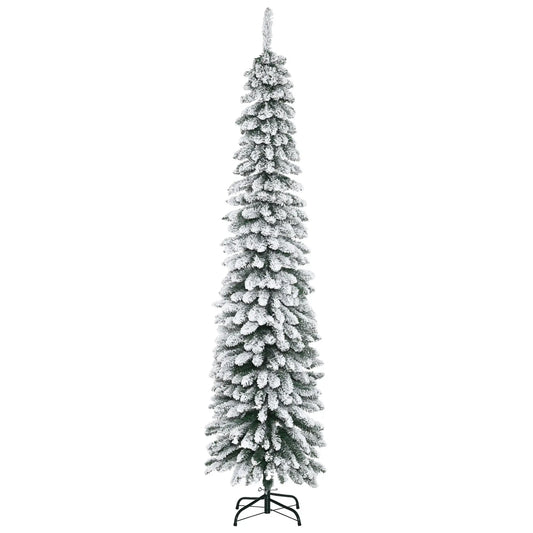 7ft Snow-Flocked Artificial Christmas Tree, Slim Pencil, 490 Branches, Metal Base, Green Pencil Christmas Trees Green at Gallery Canada