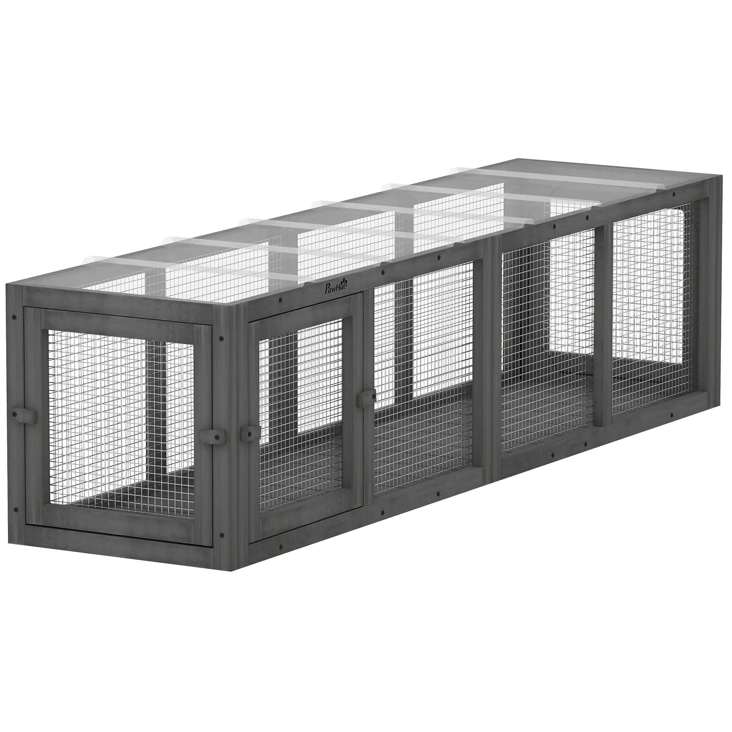 Outdoor Cat Tunnel, Wooden Enclosure, Extendable Pet Run, 3 Doors, Grey