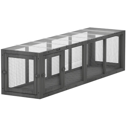 Outdoor Cat Tunnel, Wooden Enclosure, Extendable Pet Run, 3 Doors, Grey
