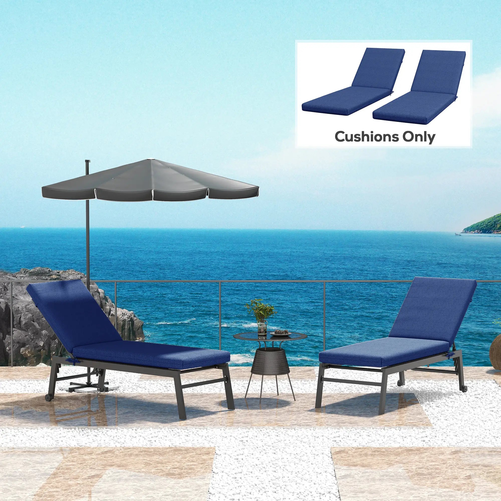 2-Piece Patio Chair Cushion Set, Indoor Outdoor, Blue Patio Chair Cushions at Gallery Canada