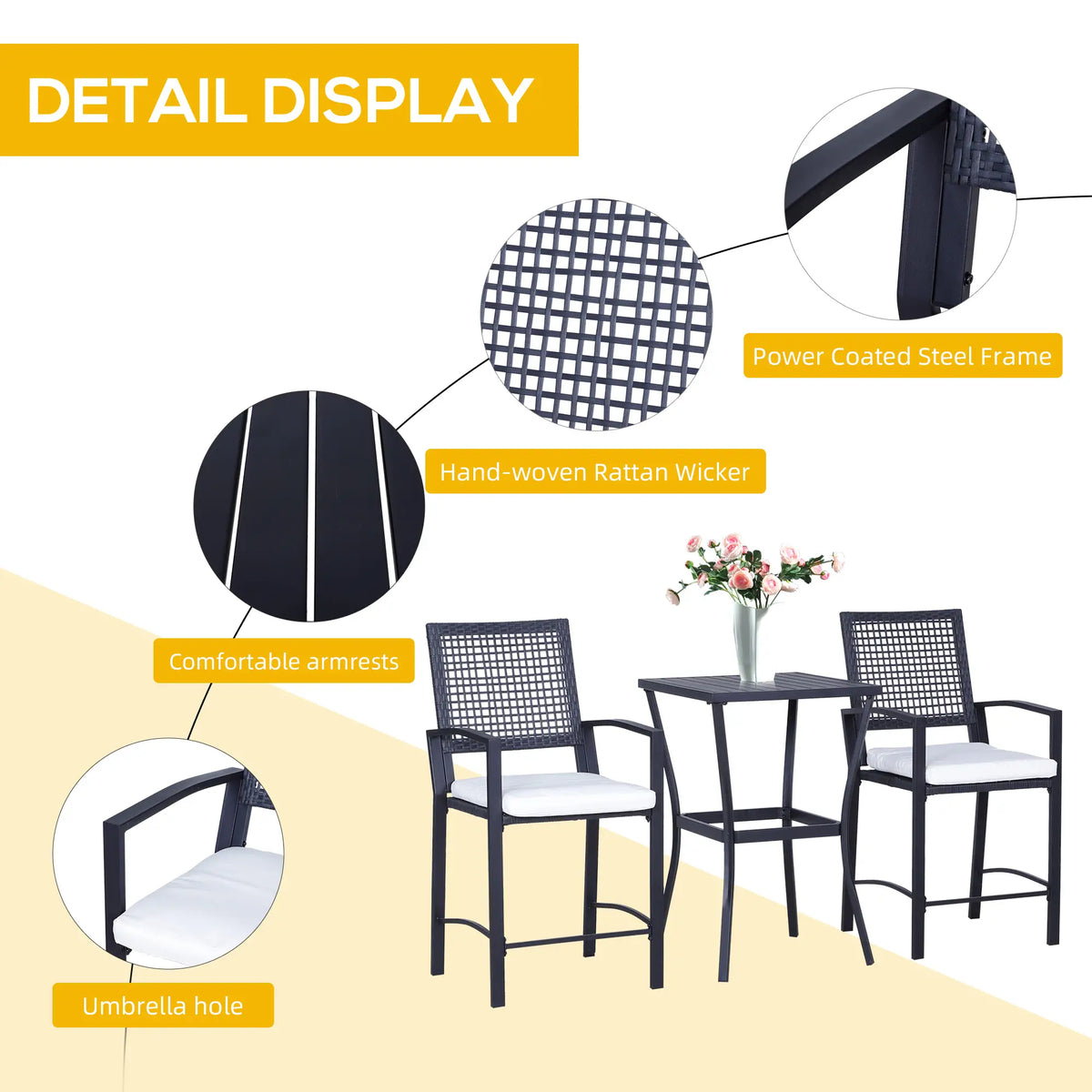3 Piece Outdoor Wicker Bar Set, Cream White, Cream White Bistro Sets at Gallery Canada