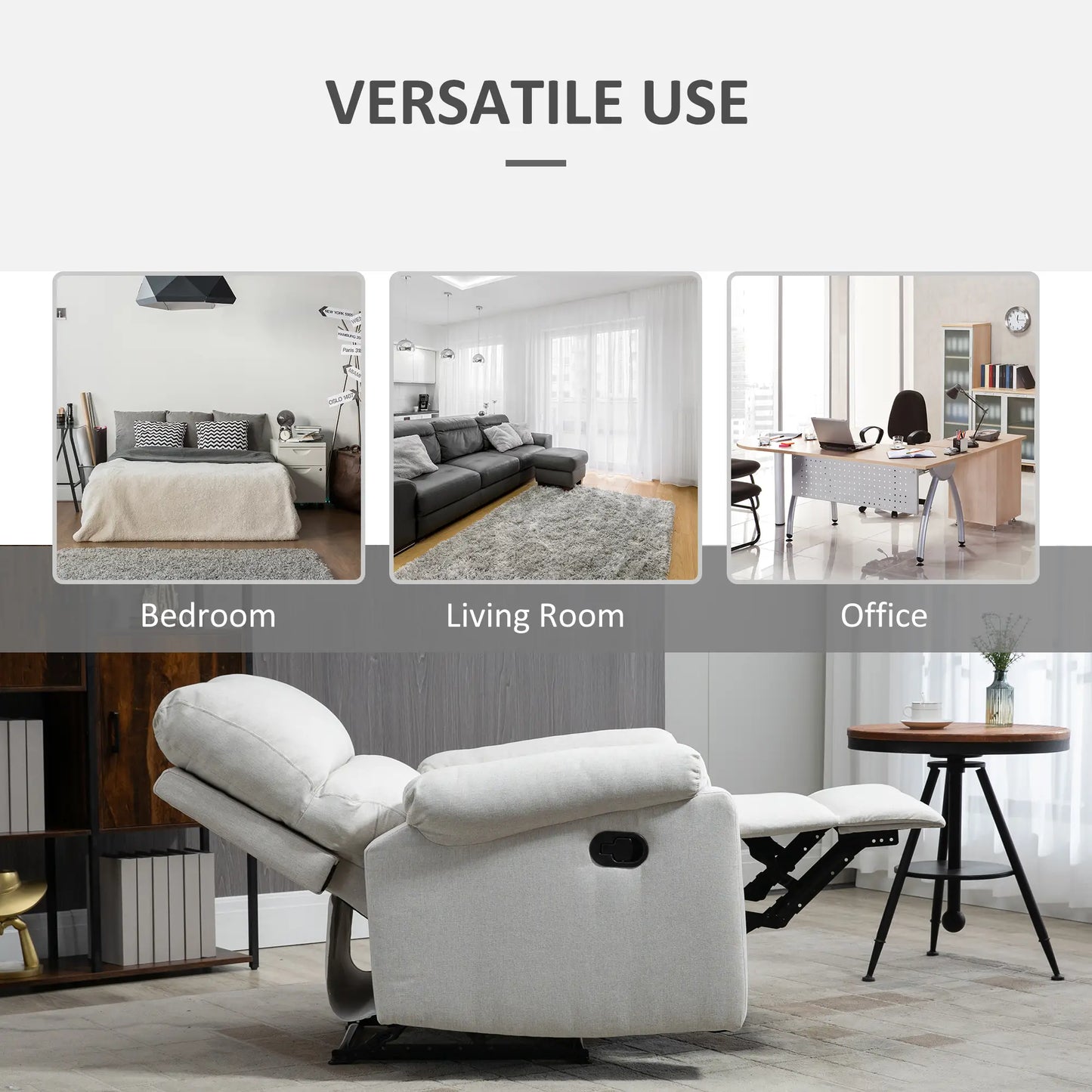 Manual Recliner Chair with Footrest, Padded Seat, Cream White Single Sofas at Gallery Canada