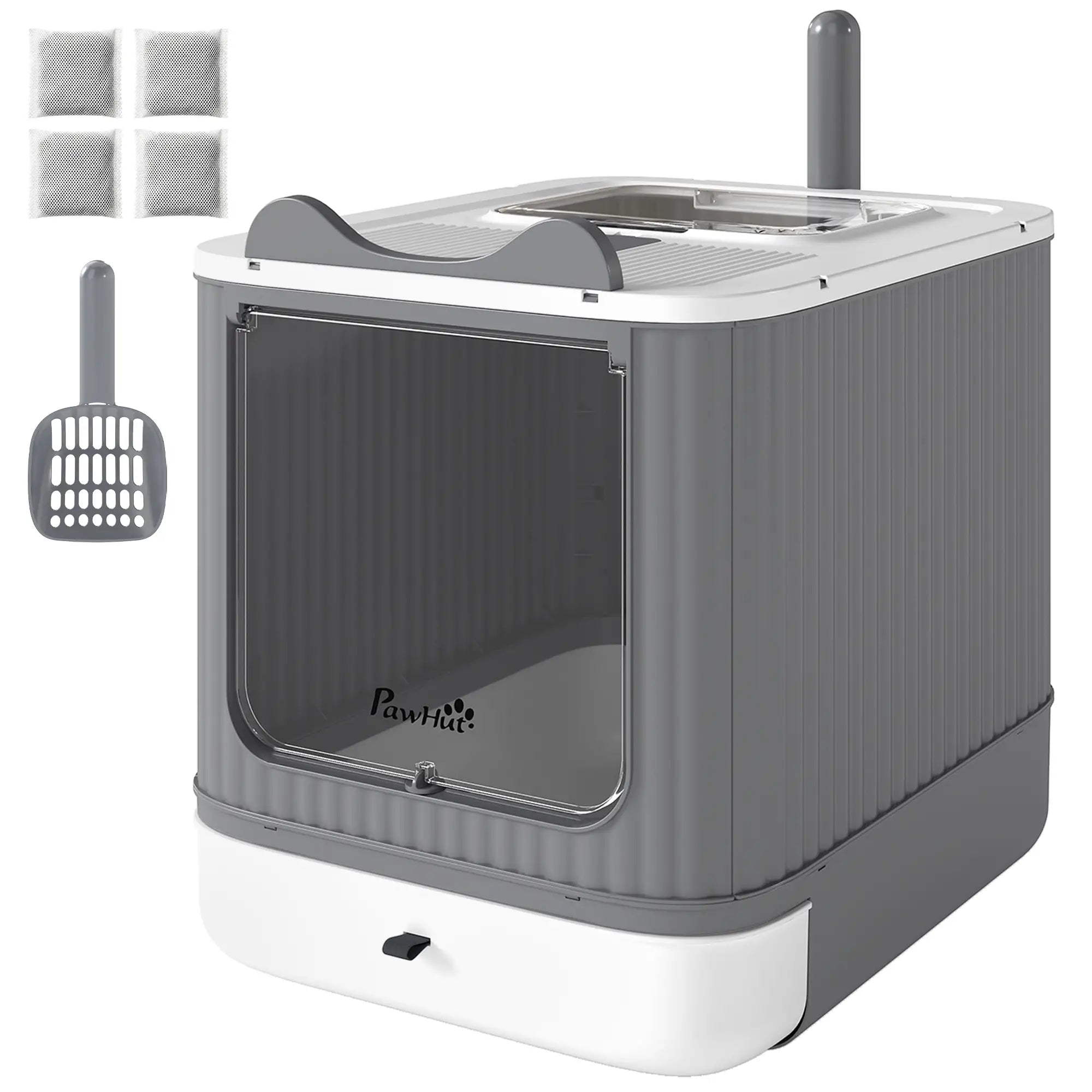 Enclosed Kitty Litter Box With Lid, Front-Entry, Top-Exit, Scoop, Deodorizer Bag, Medium, White Cat Litter Box Enclosures Grey, White, Black at Gallery Canada