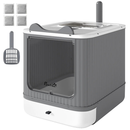 Enclosed Kitty Litter Box With Lid, Front-Entry, Top-Exit, Scoop, Deodorizer Bag, Medium, White Cat Litter Box Enclosures Grey, White, Black at Gallery Canada