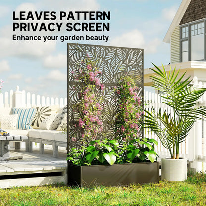 70" Metal Planter Box With Trellis, Raised Garden Bed, Leaves Cut-Out Galvanized Planter Boxes at Gallery Canada