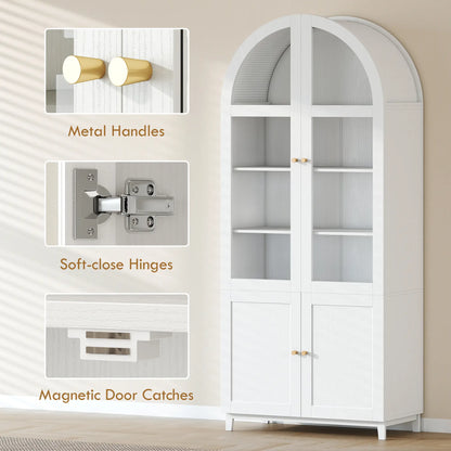 Armoire de garde-manger à arche, 71" de haut, portes en verre acrylique, blanc