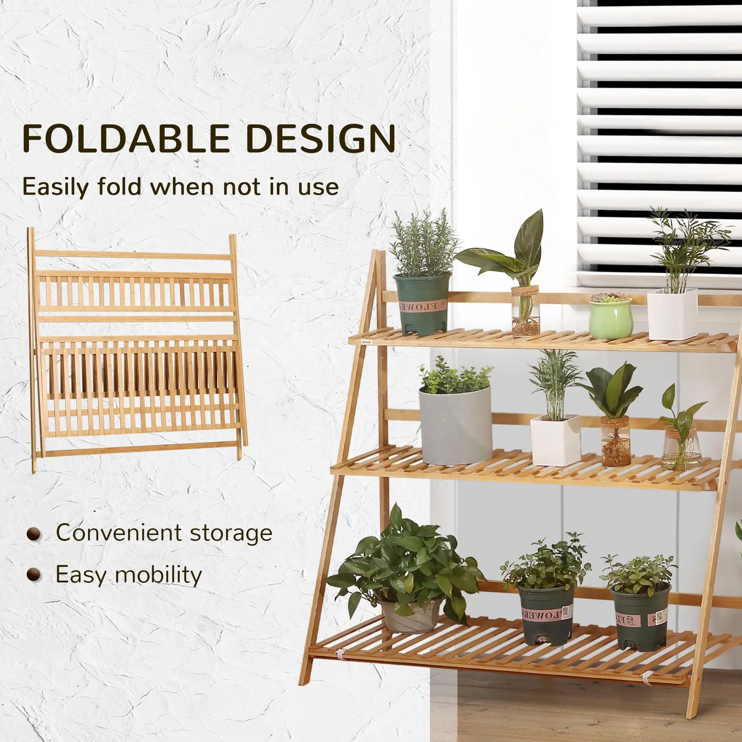 3-Tier Plant Stand, Bamboo Display Shelf, 98x37x96.5cm, Natural Plant Stands at Gallery Canada