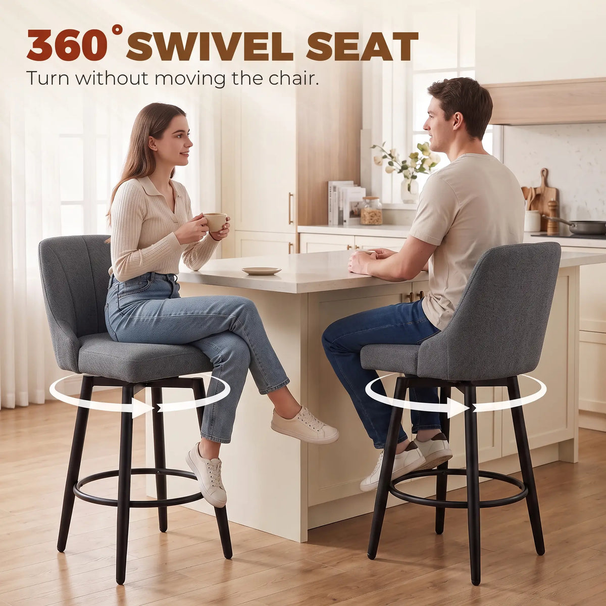 Swivel Bar Stools Set of 2, Counter Height, Dark Grey