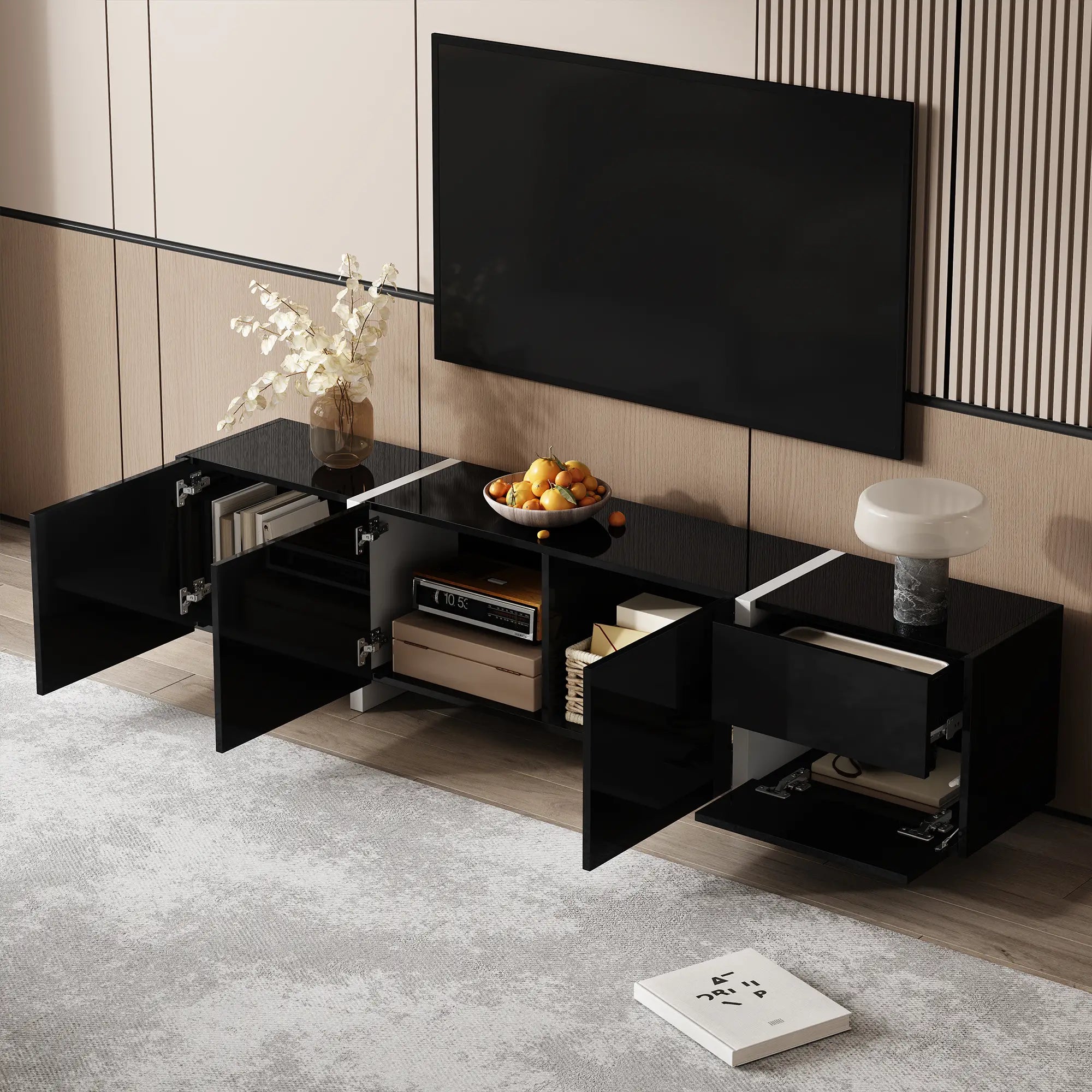 TV Cabinet, High Gloss Finish, LED Light, 67
